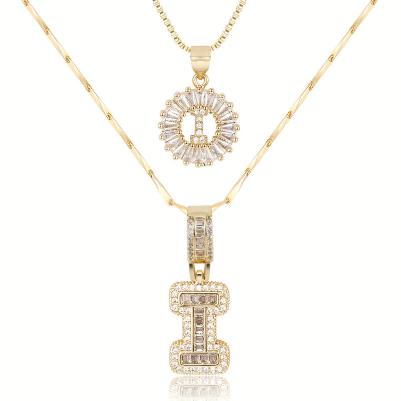 2-delige 14k Diamant Initiaal Kettingenset