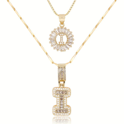 2-delige 14k Diamant Initiaal Kettingenset