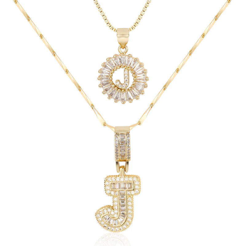 2-delige 14k Diamant Initiaal Kettingenset