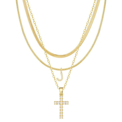 3-delige 14k Diamant-Accenten Initiaal & Kruis Kettingenset
