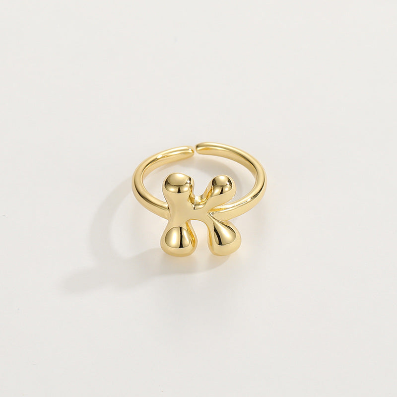 14k Schattige Bubble Letter Initiaal Ring