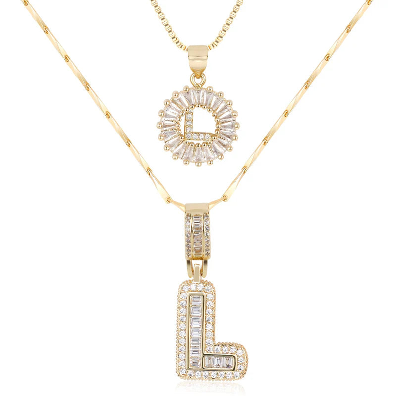 2-delige 14k Diamant Initiaal Kettingenset