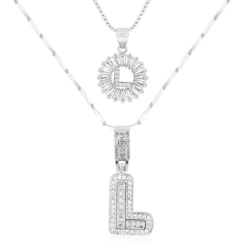 2-delige 14k Diamant Initiaal Kettingenset