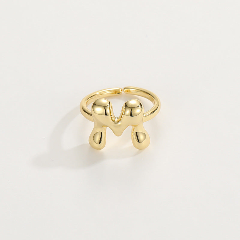 14k Schattige Bubble Letter Initiaal Ring