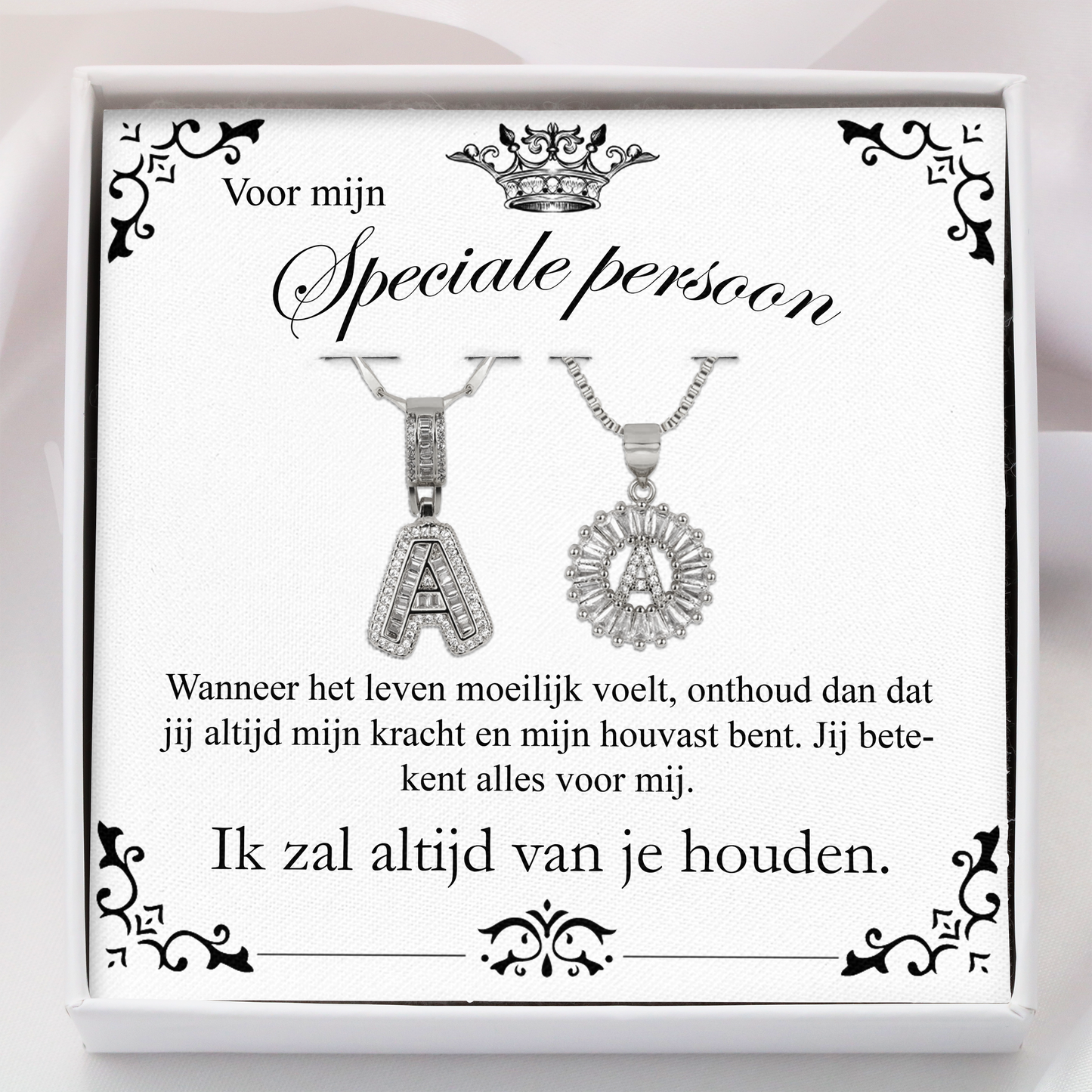 2-delige 14k Persoonlijke Diamant Initiaal Cadeau Kettingenset