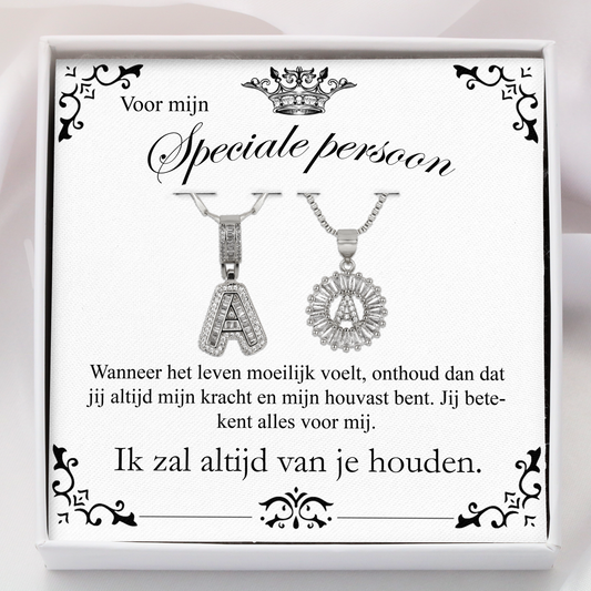 2-delige 14k Persoonlijke Diamant Initiaal Cadeau Kettingenset