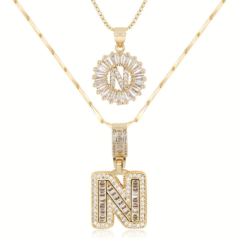 2-delige 14k Diamant Initiaal Kettingenset