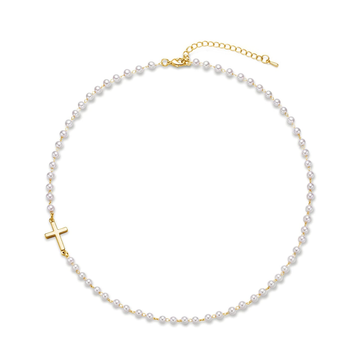 Fijne Chokerketting met Imitatieparels & Kruis
