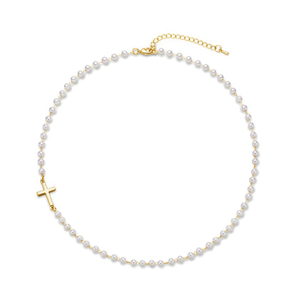 Fijne Chokerketting met Imitatieparels & Kruis