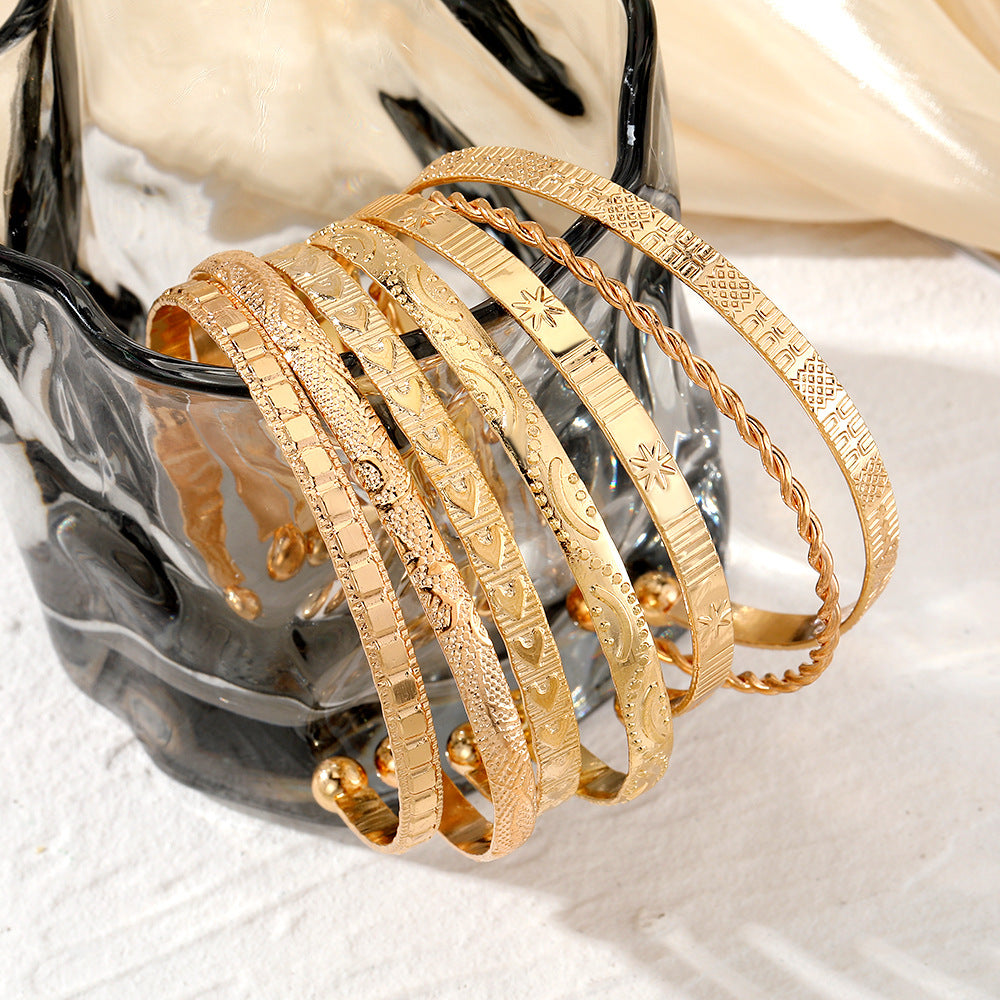7-delige Verstelbare Textuur Cuff Armbandenset
