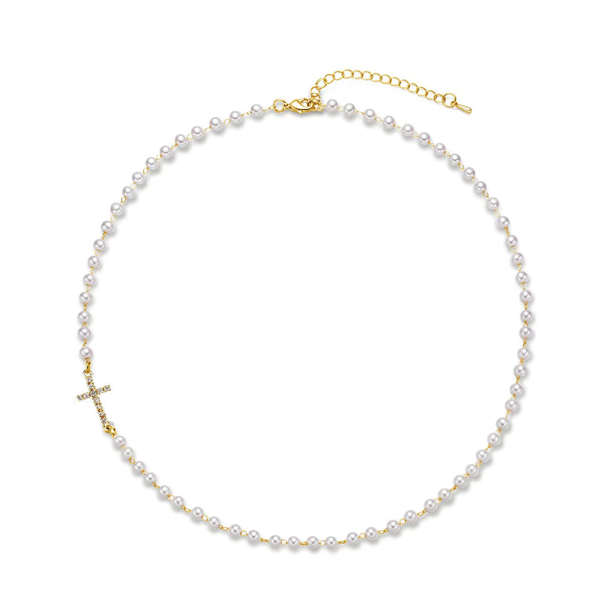 Fijne Chokerketting met Imitatieparels & Kruis