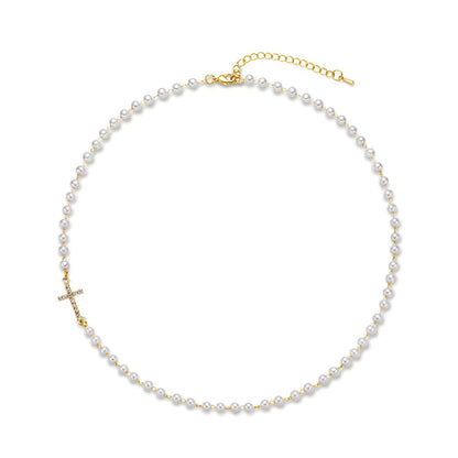 Fijne Chokerketting met Imitatieparels & Kruis