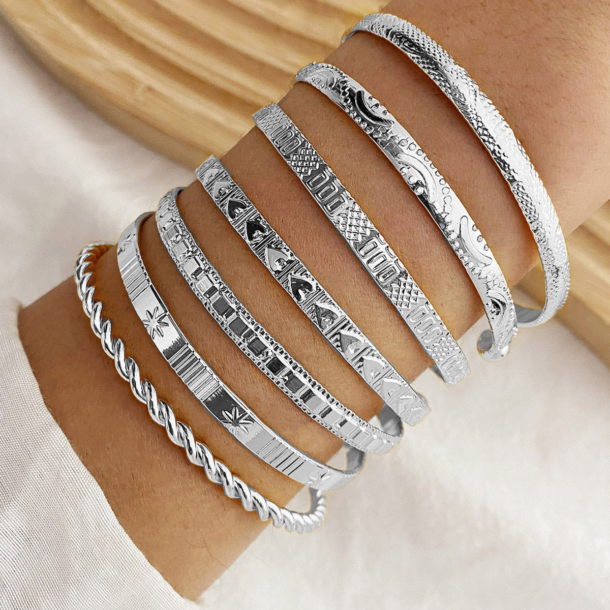 7-delige Verstelbare Textuur Cuff Armbandenset