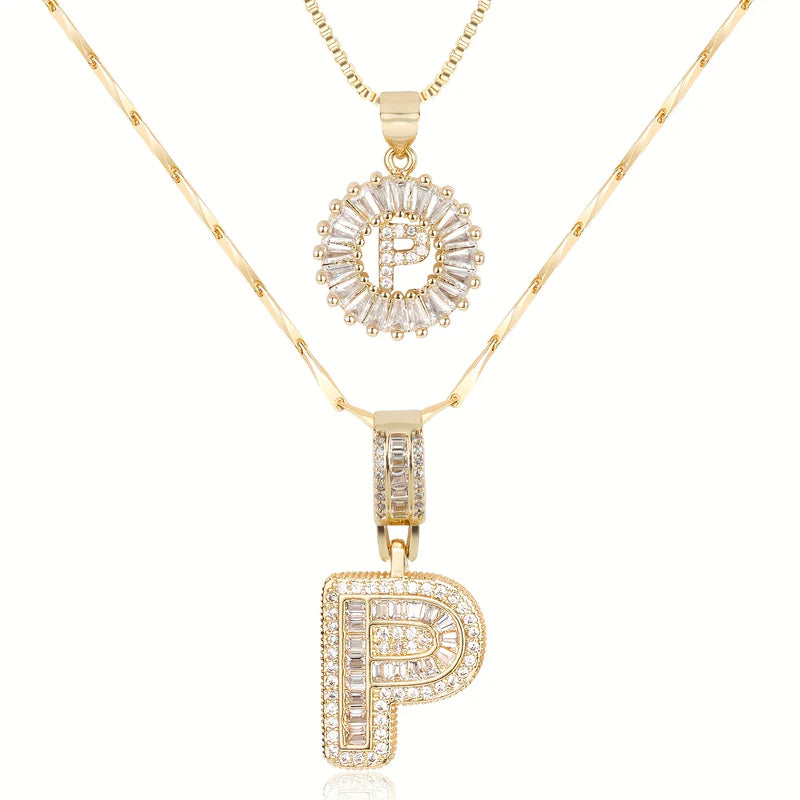2-delige 14k Diamant Initiaal Kettingenset