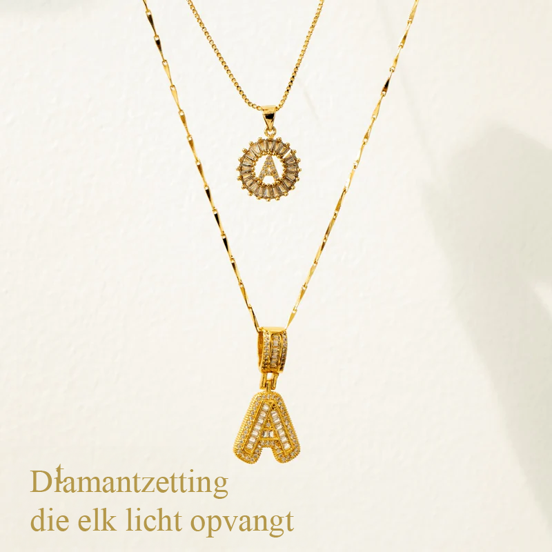 2-delige 14k Diamant Initiaal Kettingenset