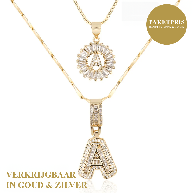 2-delige 14k Diamant Initiaal Kettingenset