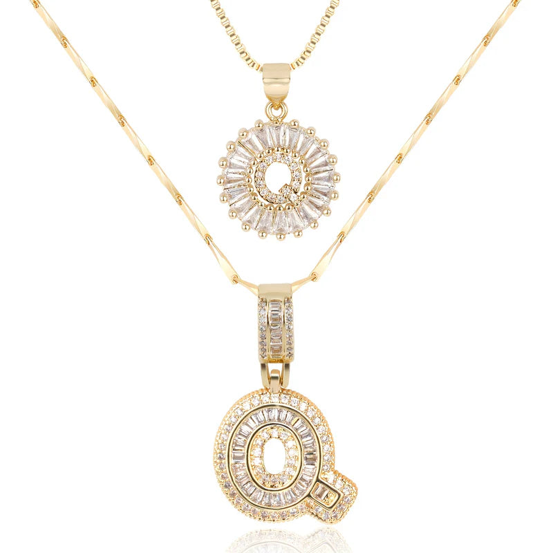 2-delige 14k Diamant Initiaal Kettingenset