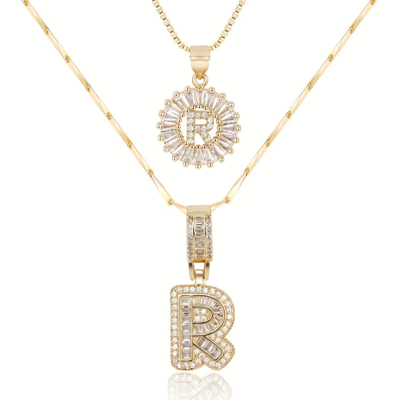 2-delige 14k Diamant Initiaal Kettingenset