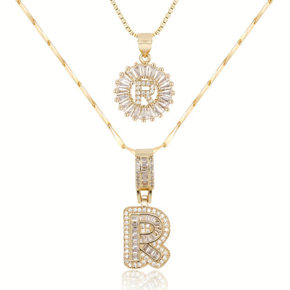 2-delige 14k Diamant Initiaal Kettingenset