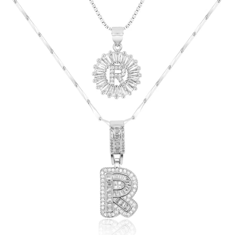 2-delige 14k Diamant Initiaal Kettingenset
