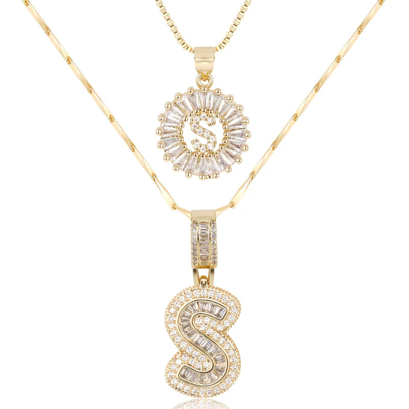 2-delige 14k Diamant Initiaal Kettingenset