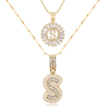 2-delige 14k Diamant Initiaal Kettingenset