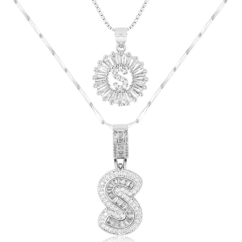 2-delige 14k Diamant Initiaal Kettingenset