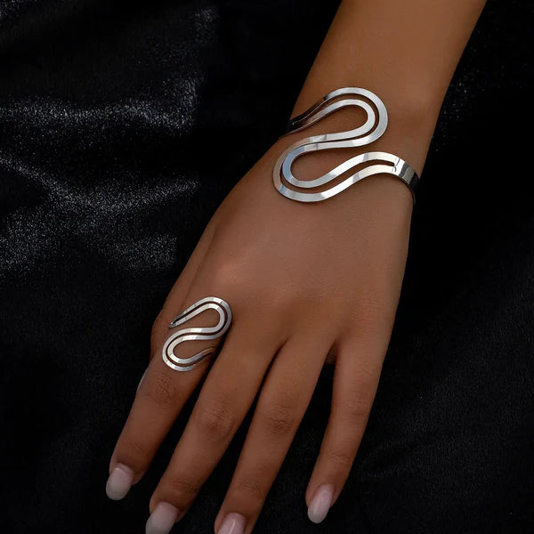 Verstelbare Moderne Swirl Armband en Ring Set