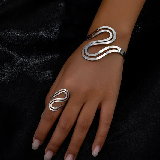 Verstelbare Moderne Swirl Armband en Ring Set