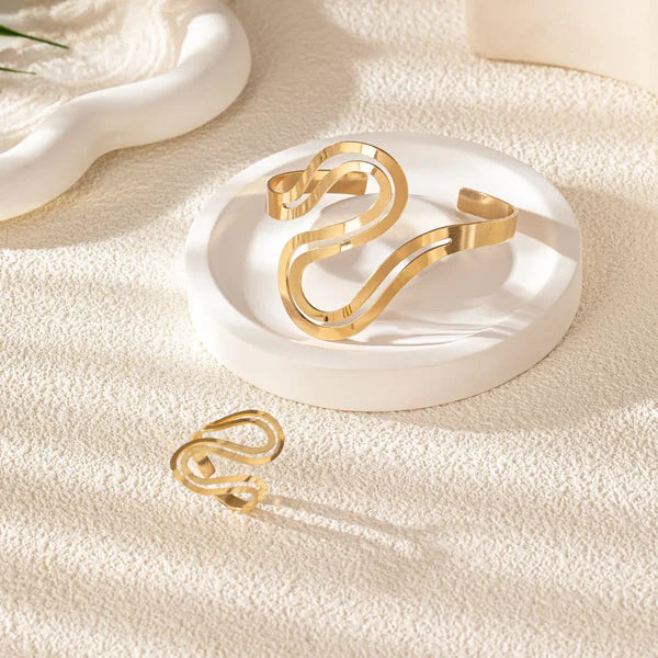 Verstelbare Moderne Swirl Armband en Ring Set