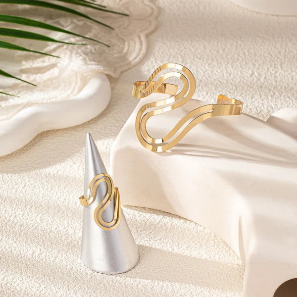 Verstelbare Moderne Swirl Armband en Ring Set