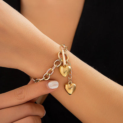 Chunky Chain Link Dual Heart Lariat Ketting & Armband