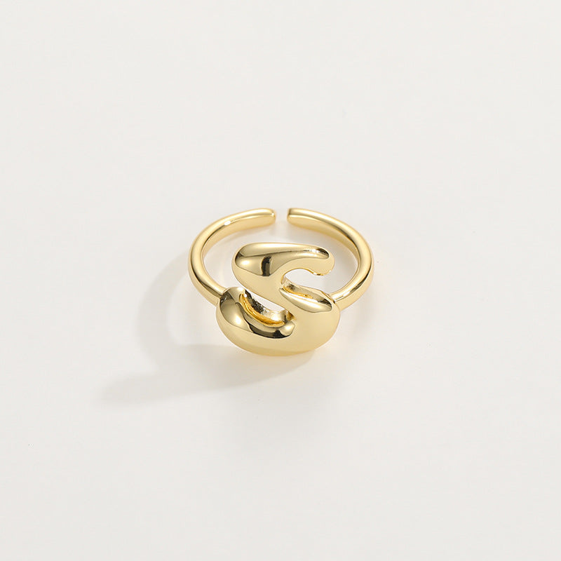 14k Schattige Bubble Letter Initiaal Ring