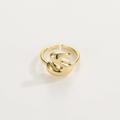 14k Schattige Bubble Letter Initiaal Ring