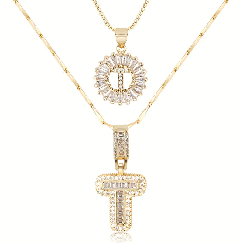 2-delige 14k Diamant Initiaal Kettingenset