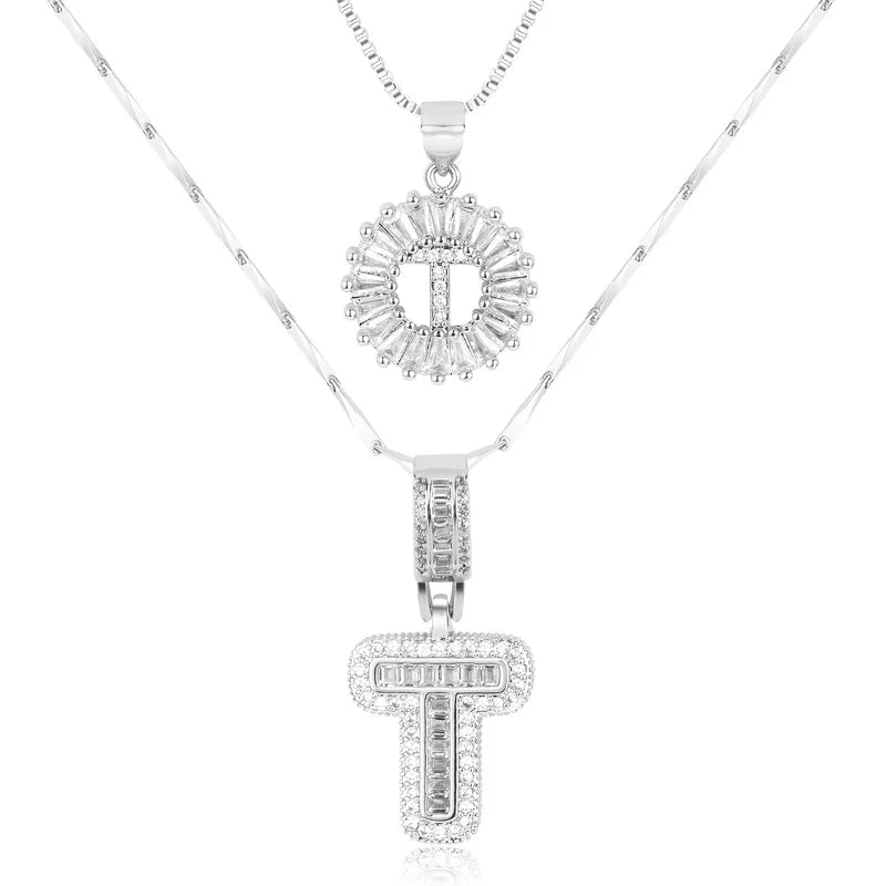 2-delige 14k Diamant Initiaal Kettingenset