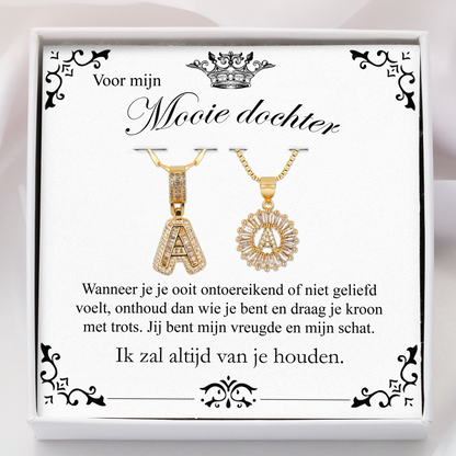 2-delige 14k Persoonlijke Diamant Initiaal Cadeau Kettingenset