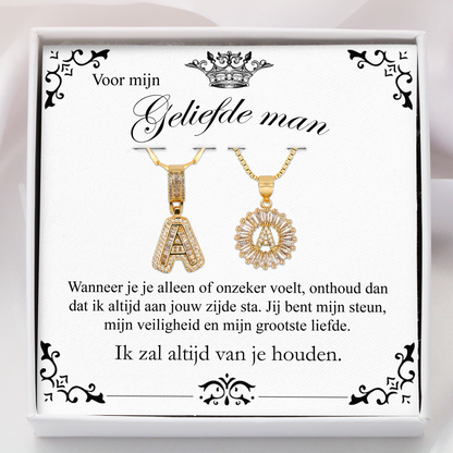 2-delige 14k Persoonlijke Diamant Initiaal Cadeau Kettingenset