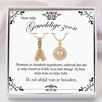 2-delige 14k Persoonlijke Diamant Initiaal Cadeau Kettingenset
