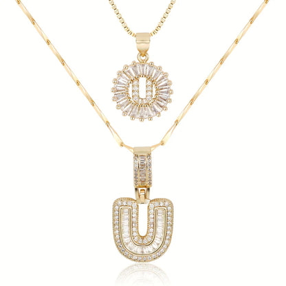 2-delige 14k Diamant Initiaal Kettingenset