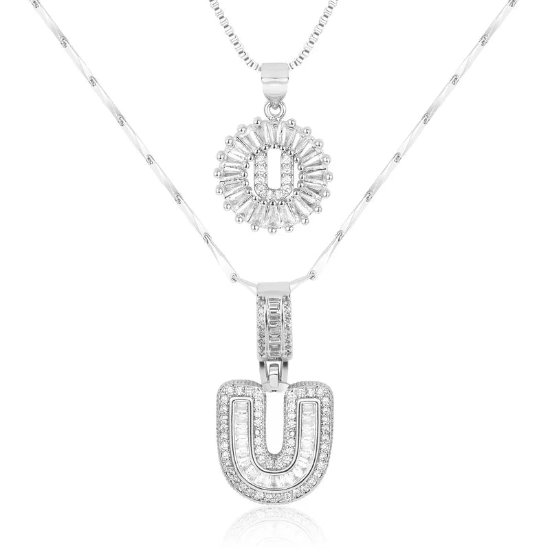 2-delige 14k Diamant Initiaal Kettingenset