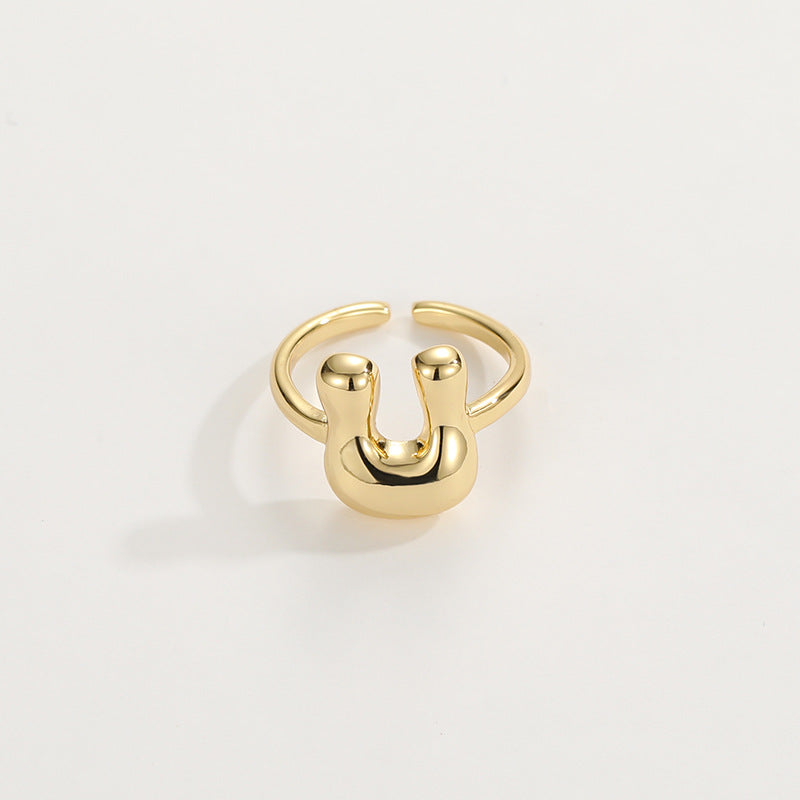 14k Schattige Bubble Letter Initiaal Ring