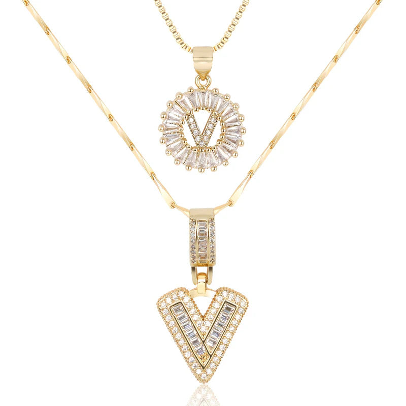 2-delige 14k Diamant Initiaal Kettingenset