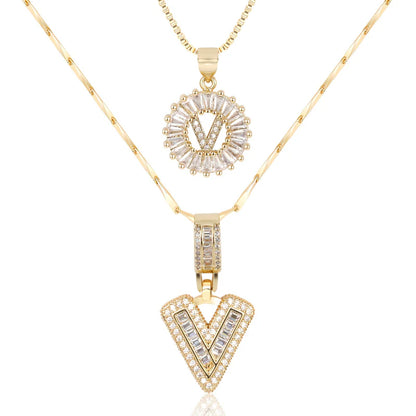 2-delige 14k Diamant Initiaal Kettingenset