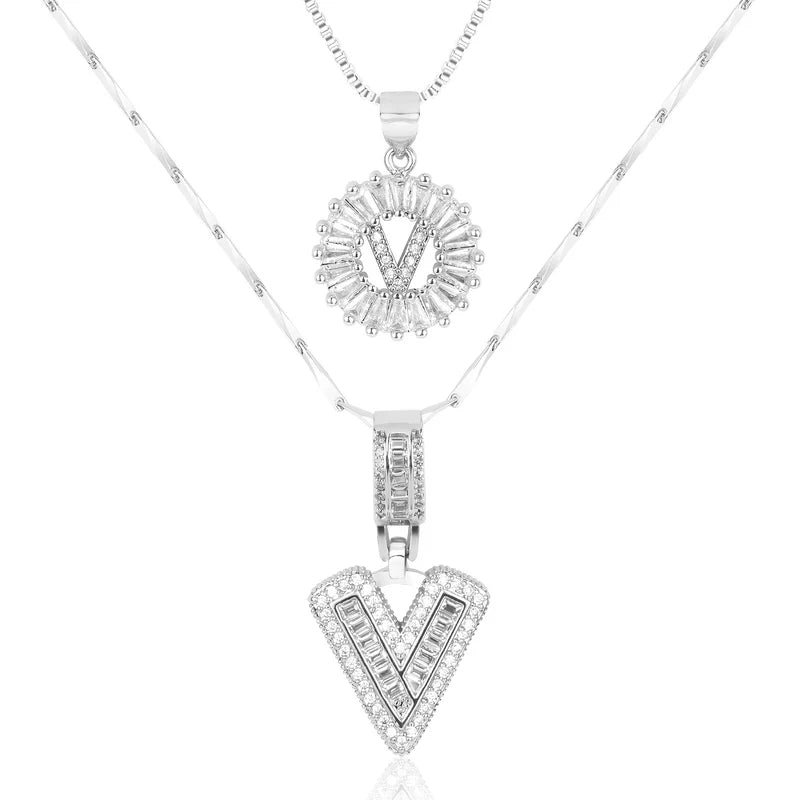2-delige 14k Diamant Initiaal Kettingenset