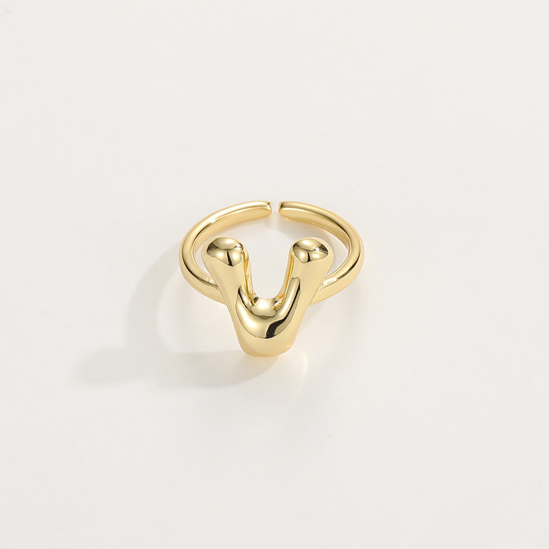 14k Schattige Bubble Letter Initiaal Ring