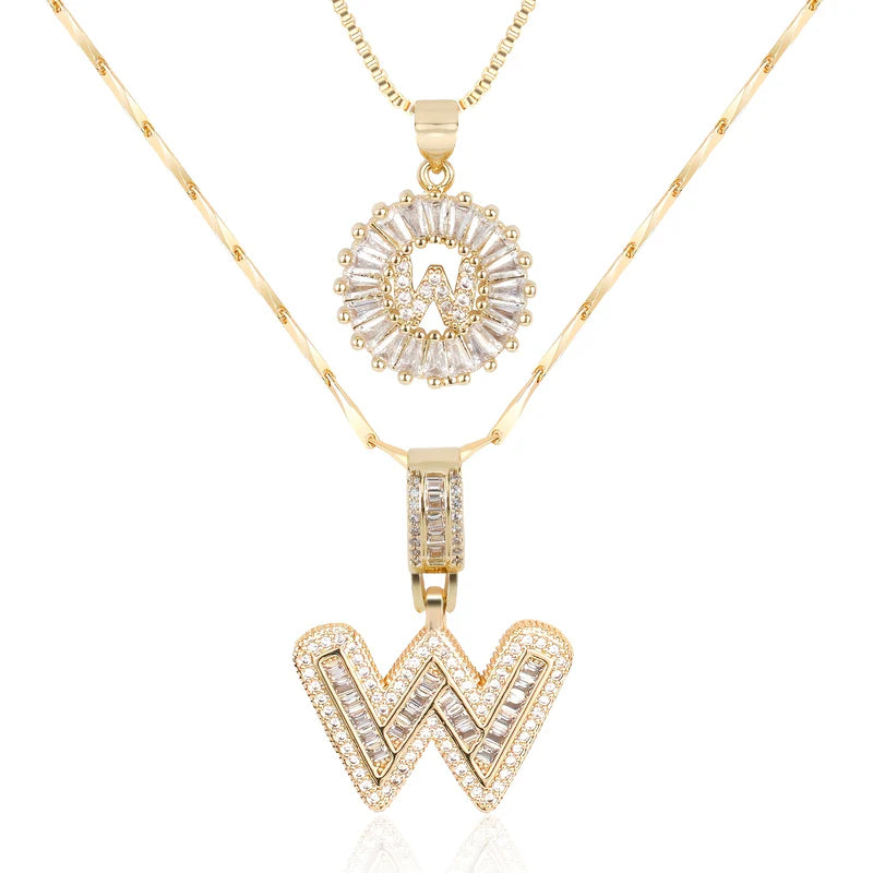 2-delige 14k Diamant Initiaal Kettingenset