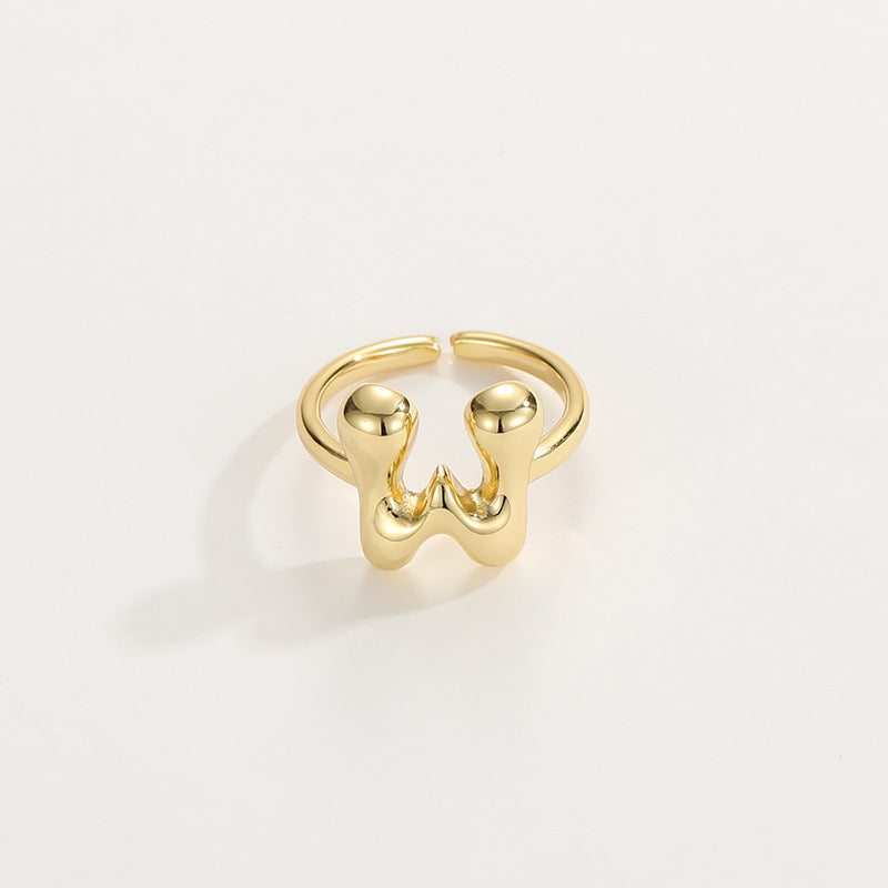 14k Schattige Bubble Letter Initiaal Ring