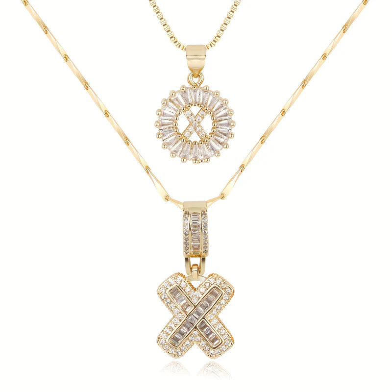 2-delige 14k Diamant Initiaal Kettingenset
