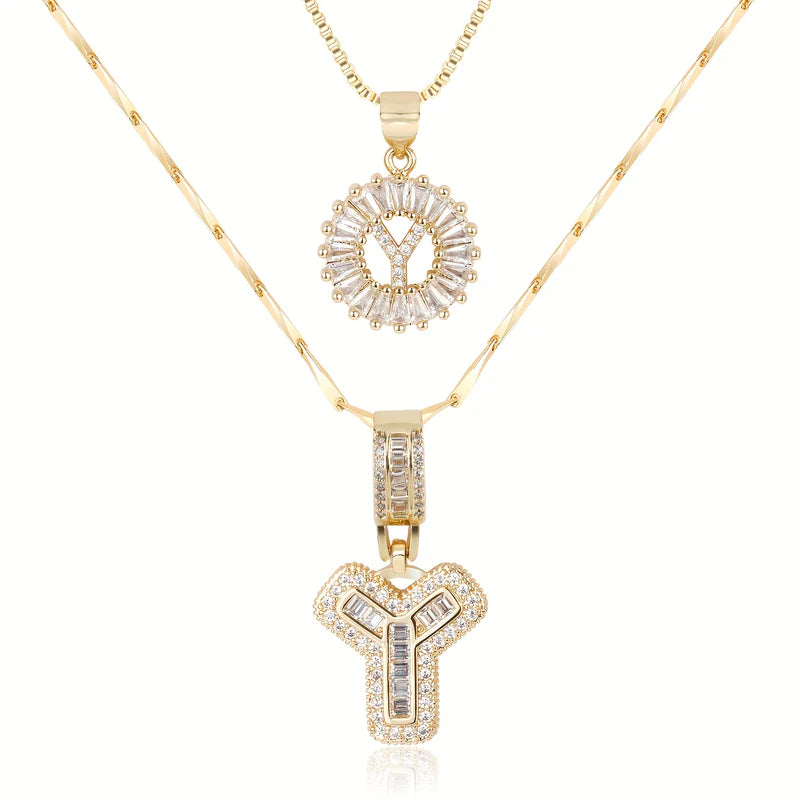 2-delige 14k Diamant Initiaal Kettingenset